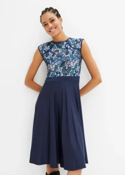 bonprix bonprix Vestido midi con encaje Azul marino de flores Outlet