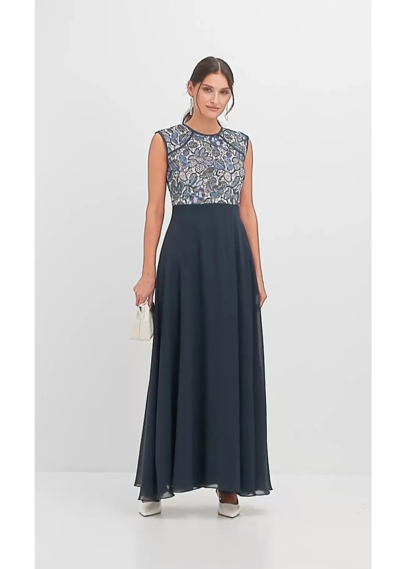 bonprix bonprix Vestido midi con encaje Azul marino de flores Outlet