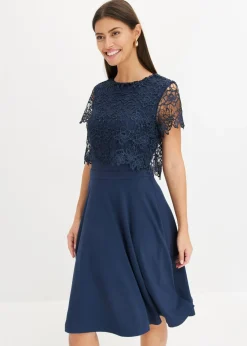 bonprix bonprix Vestido midi con encaje Azul marino Outlet