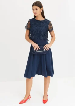 bonprix bonprix Vestido midi con encaje Azul marino Outlet