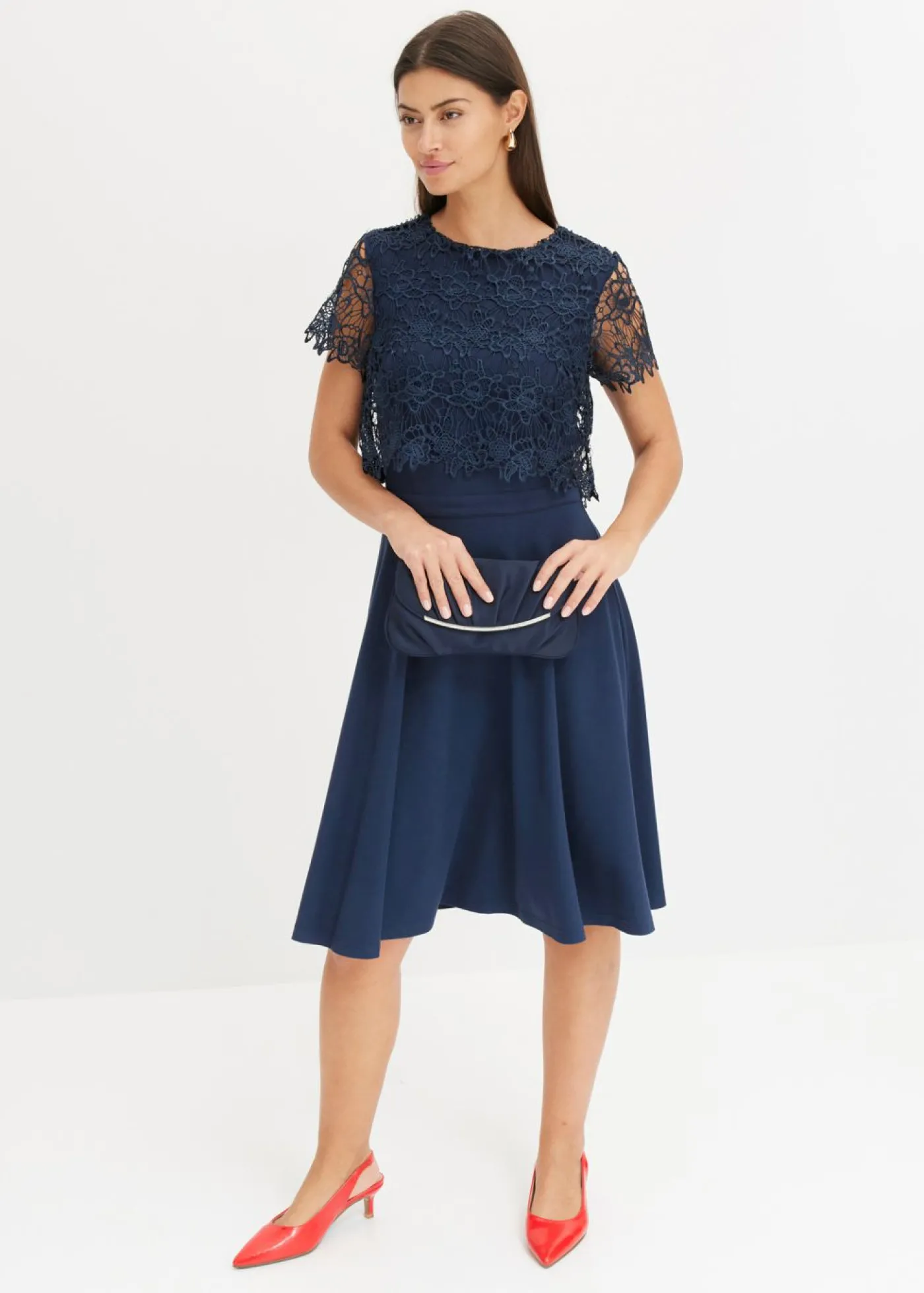 bonprix bonprix Vestido midi con encaje Azul marino Outlet