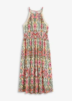 bonprix bonprix Vestido midi con encaje crema-verde-rosa caliente Clearance