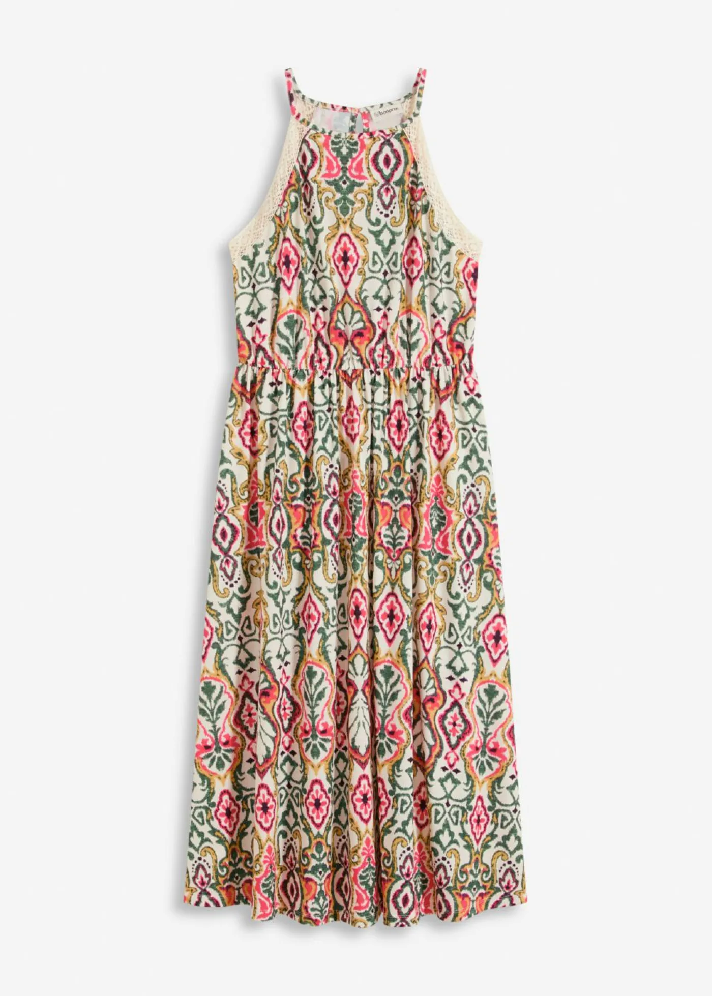 bonprix bonprix Vestido midi con encaje crema-verde-rosa caliente Clearance