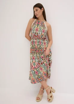bonprix bonprix Vestido midi con encaje crema-verde-rosa caliente Clearance