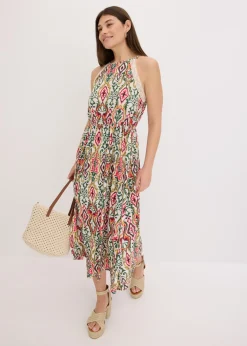 bonprix bonprix Vestido midi con encaje crema-verde-rosa caliente Clearance