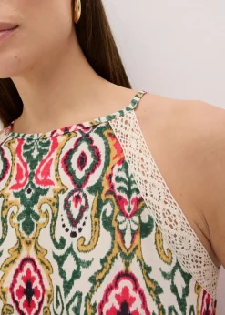 bonprix bonprix Vestido midi con encaje crema-verde-rosa caliente Clearance