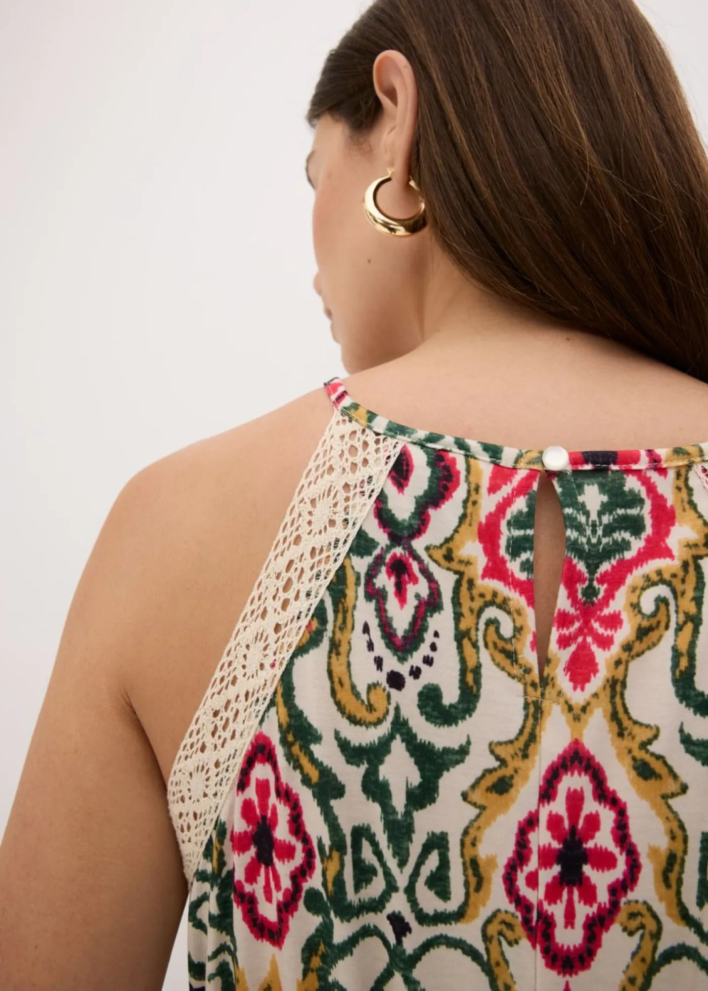 bonprix bonprix Vestido midi con encaje crema-verde-rosa caliente Clearance
