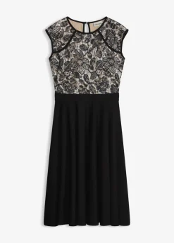 bonprix bonprix Vestido midi con encaje Negro Sale
