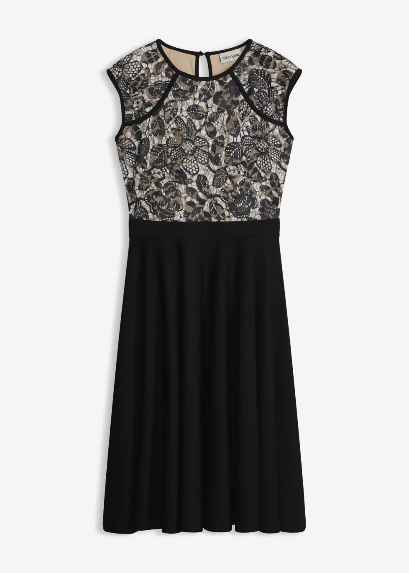 bonprix bonprix Vestido midi con encaje Negro Sale