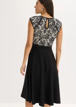 bonprix bonprix Vestido midi con encaje Negro Sale