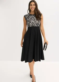bonprix bonprix Vestido midi con encaje Negro Sale