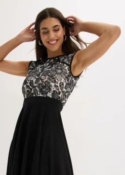bonprix bonprix Vestido midi con encaje Negro Sale