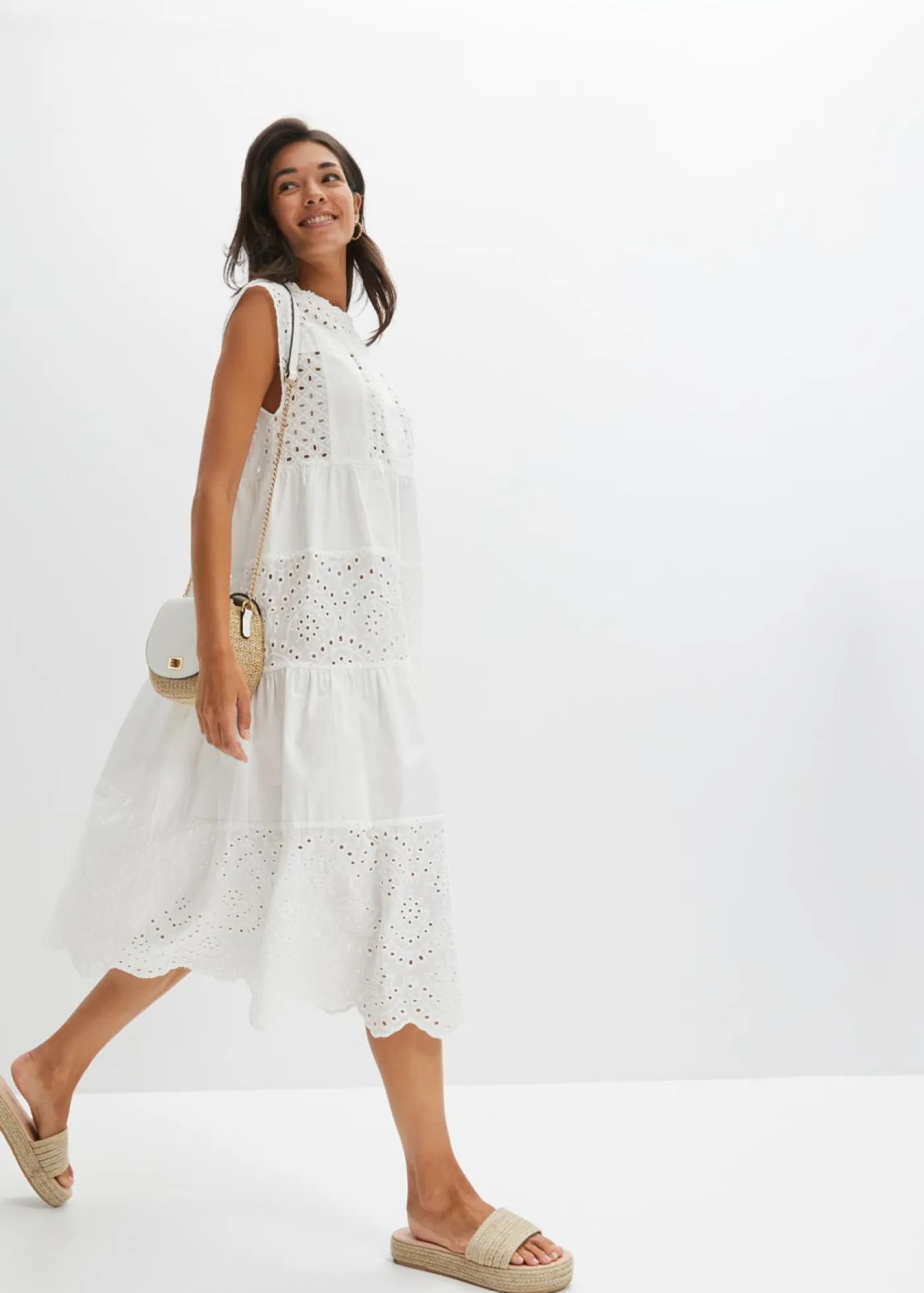 bonprix bonprix Vestido midi con encaje Blanco Hot