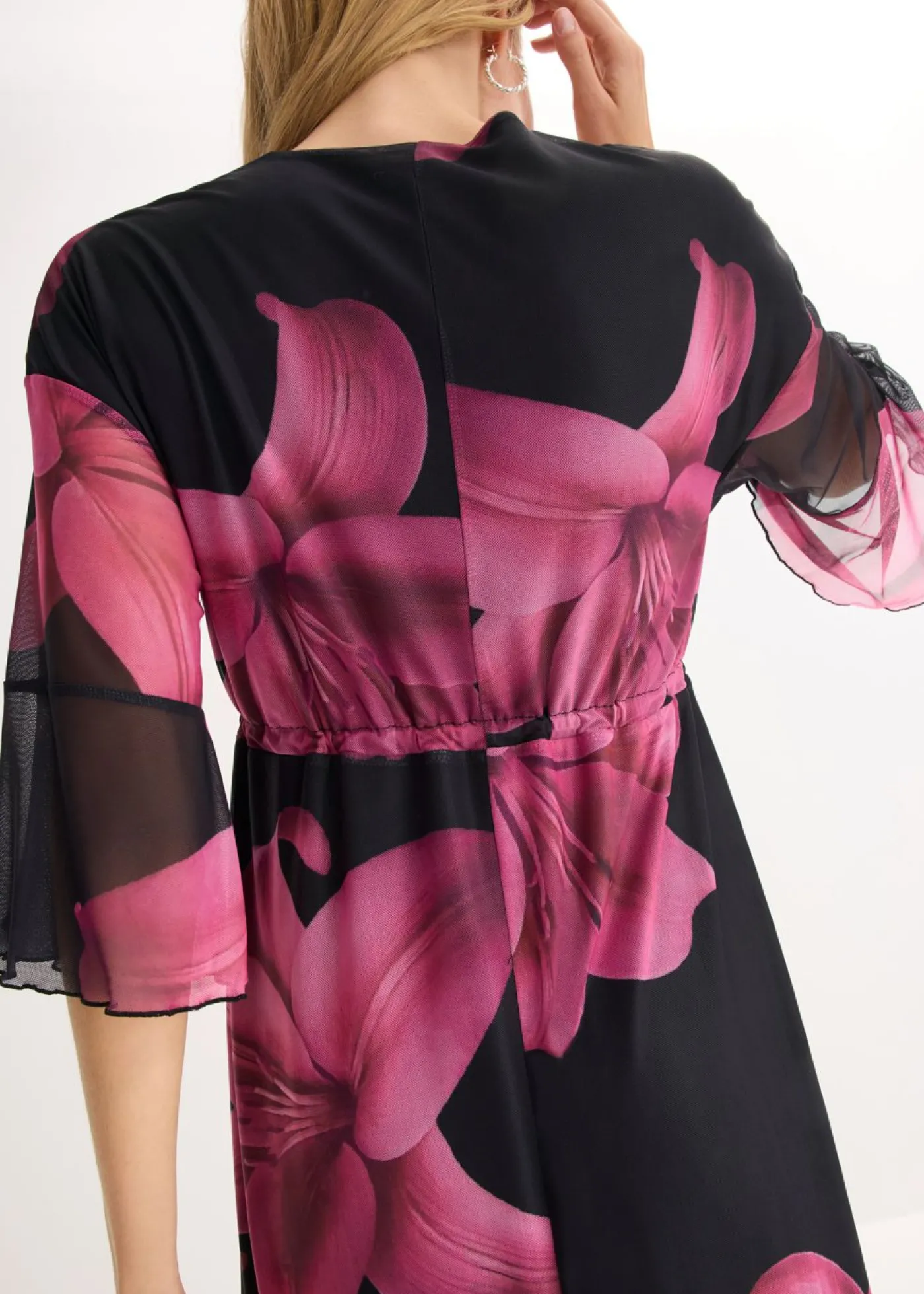 bonprix bonprix Vestido midi con escote pronunciado Negro-rosa Online