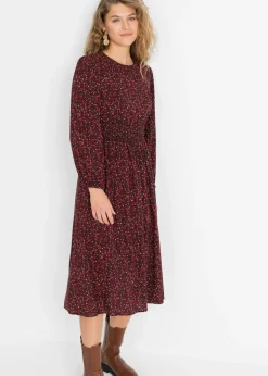 bonprix bonprix Vestido midi con estampado de flores Rojo castaño/negro de flores
