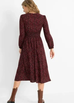 bonprix bonprix Vestido midi con estampado de flores Rojo castaño/negro de flores