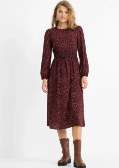 bonprix bonprix Vestido midi con estampado de flores Rojo castaño/negro de flores