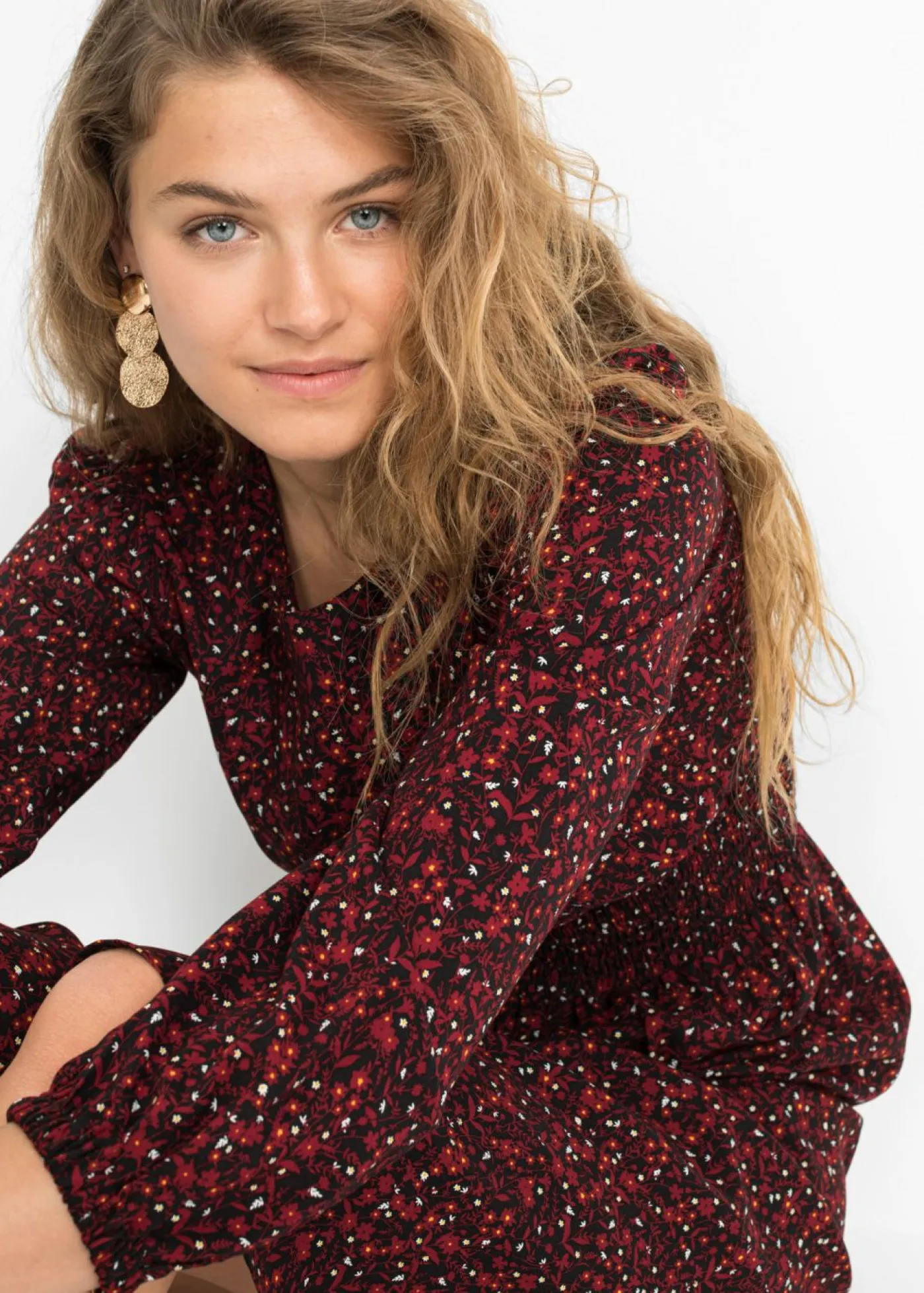 bonprix bonprix Vestido midi con estampado de flores Rojo castaño/negro de flores