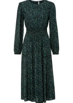 bonprix bonprix Vestido midi con estampado de flores Negro-verde petróleo de flores Sale