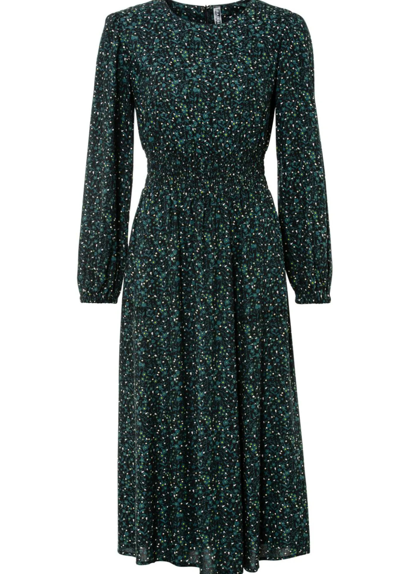 bonprix bonprix Vestido midi con estampado de flores Negro-verde petróleo de flores Sale