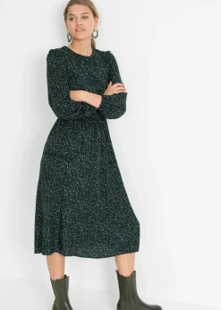 bonprix bonprix Vestido midi con estampado de flores Negro-verde petróleo de flores Sale