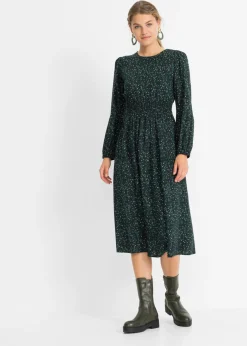 bonprix bonprix Vestido midi con estampado de flores Negro-verde petróleo de flores Sale