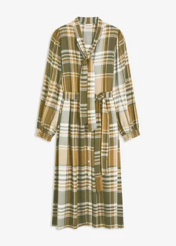bonprix bonprix Vestido midi con lazo verde oliva mate-verde oliva oscuro-blanco lana a cuadros Best