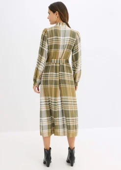 bonprix bonprix Vestido midi con lazo verde oliva mate-verde oliva oscuro-blanco lana a cuadros Best