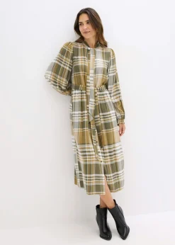 bonprix bonprix Vestido midi con lazo verde oliva mate-verde oliva oscuro-blanco lana a cuadros Best