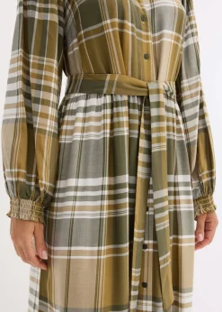 bonprix bonprix Vestido midi con lazo verde oliva mate-verde oliva oscuro-blanco lana a cuadros Best