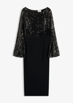 bonprix bonprix Vestido midi con lentejuelas Negro Discount