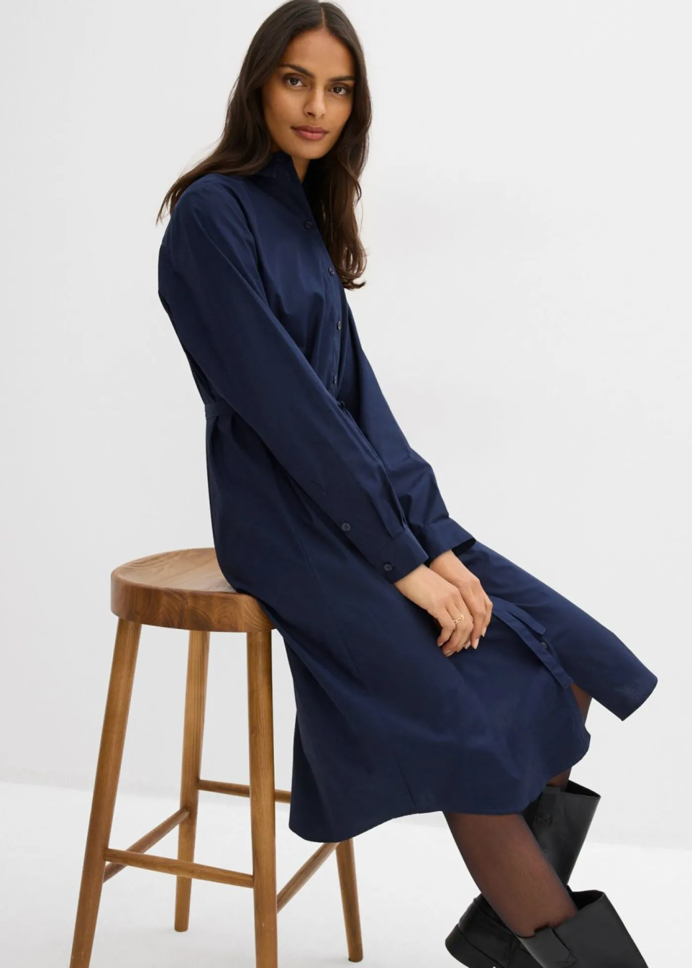 bonprix bonprix Vestido midi de algodón orgánico puro Azul marino Sale
