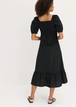 bonprix bonprix Vestido midi de algodón orgánico puro Negro Outlet