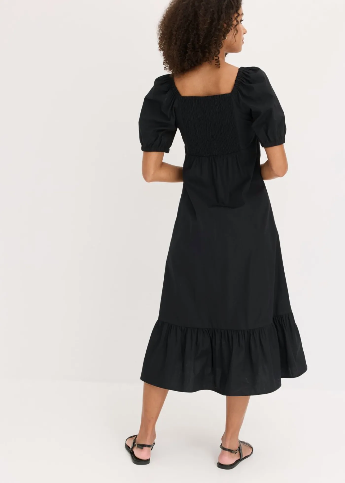 bonprix bonprix Vestido midi de algodón orgánico puro Negro Outlet
