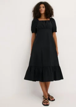 bonprix bonprix Vestido midi de algodón orgánico puro Negro Outlet