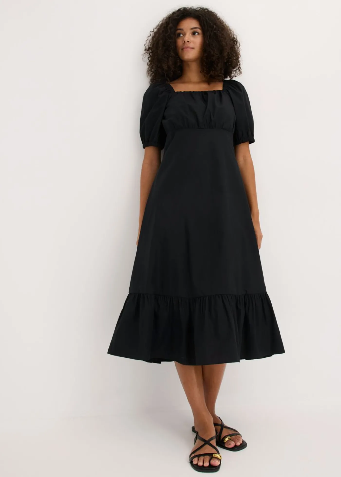bonprix bonprix Vestido midi de algodón orgánico puro Negro Outlet