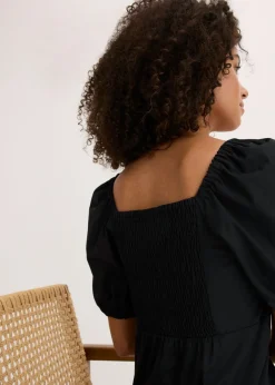 bonprix bonprix Vestido midi de algodón orgánico puro Negro Outlet