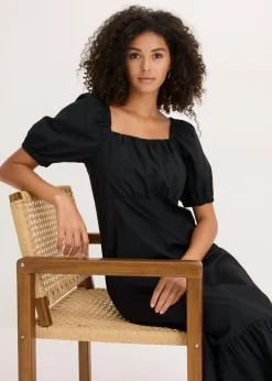 bonprix bonprix Vestido midi de algodón orgánico puro Negro Outlet