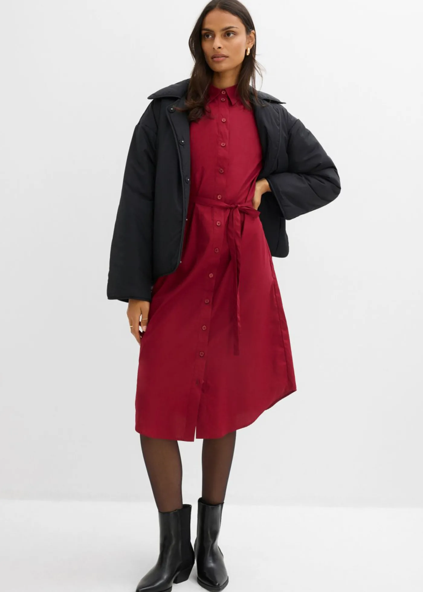 bonprix bonprix Vestido midi de algodón orgánico puro Rojo Sale
