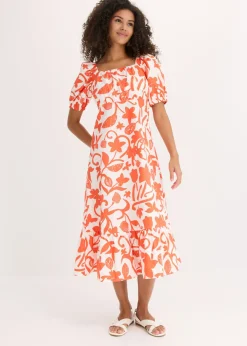 bonprix bonprix Vestido midi de algodón orgánico puro mango-blanco crema