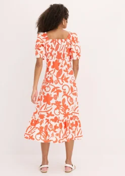 bonprix bonprix Vestido midi de algodón orgánico puro mango-blanco crema