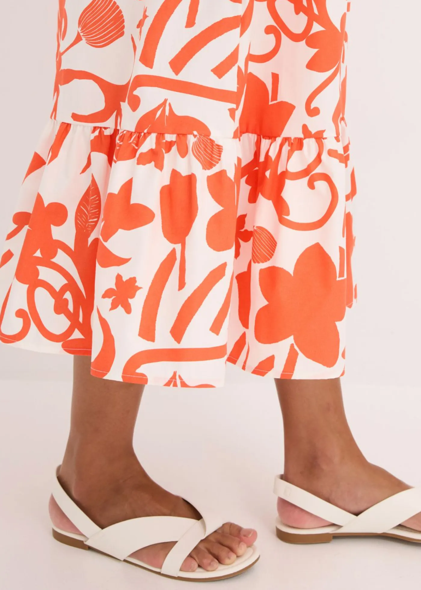 bonprix bonprix Vestido midi de algodón orgánico puro mango-blanco crema