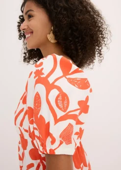 bonprix bonprix Vestido midi de algodón orgánico puro mango-blanco crema