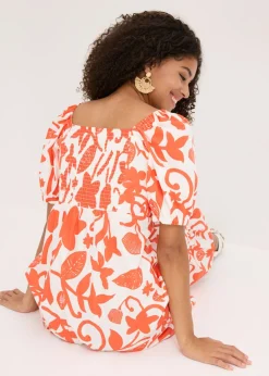 bonprix bonprix Vestido midi de algodón orgánico puro mango-blanco crema