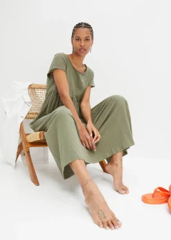 bonprix bonprix Vestido midi de algodón orgánico puro Verde oliva Outlet
