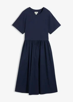 bonprix bonprix Vestido midi de algodón puro Azul marino New