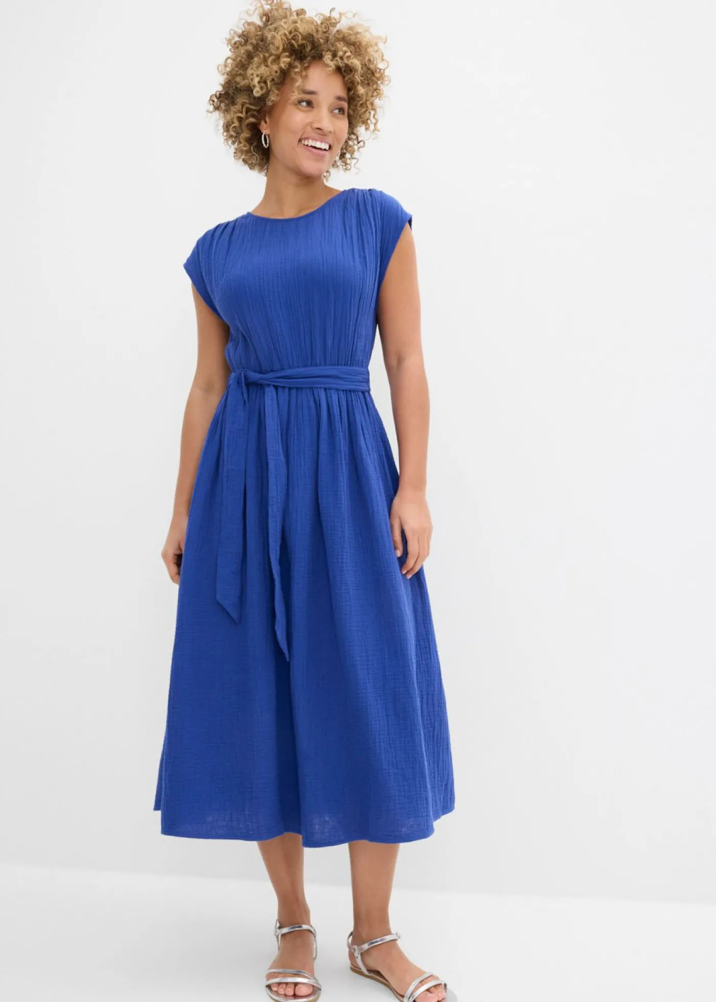 bonprix bonprix Vestido midi de algodón puro Azul marino