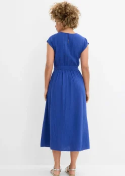 bonprix bonprix Vestido midi de algodón puro Azul marino
