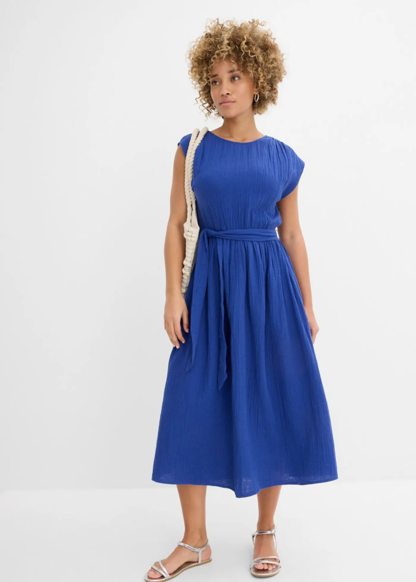 bonprix bonprix Vestido midi de algodón puro Azul marino