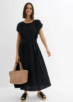 bonprix bonprix Vestido midi de algodón puro Negro Discount